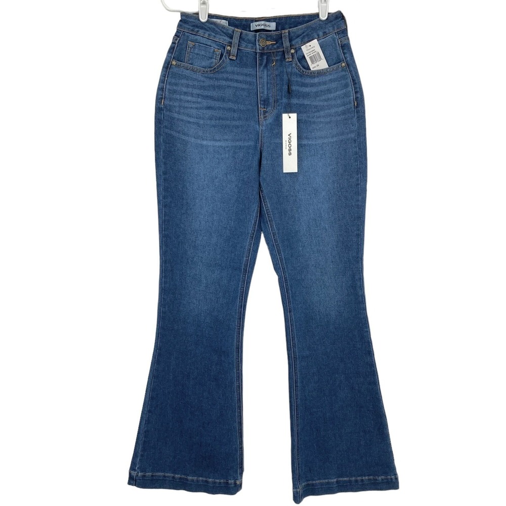 VIGOSS Womens Denim Jeans Size 28 High Rise Flare Leg Stretch Dark Wash Blue NWT